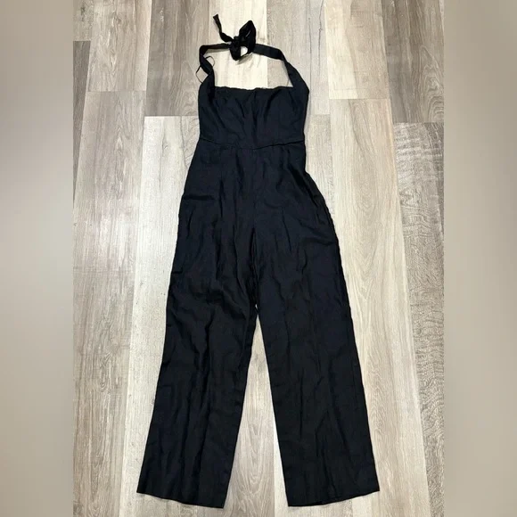 Reformation Malika Linen Jumpsuit in Black - Size 0